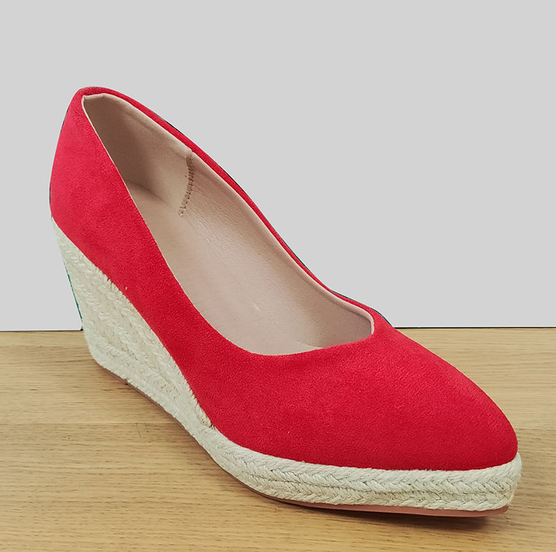 Thumbnail: LIHUAMAO Red Suede wedge shoes women pumps pointed toe high heels platform espad