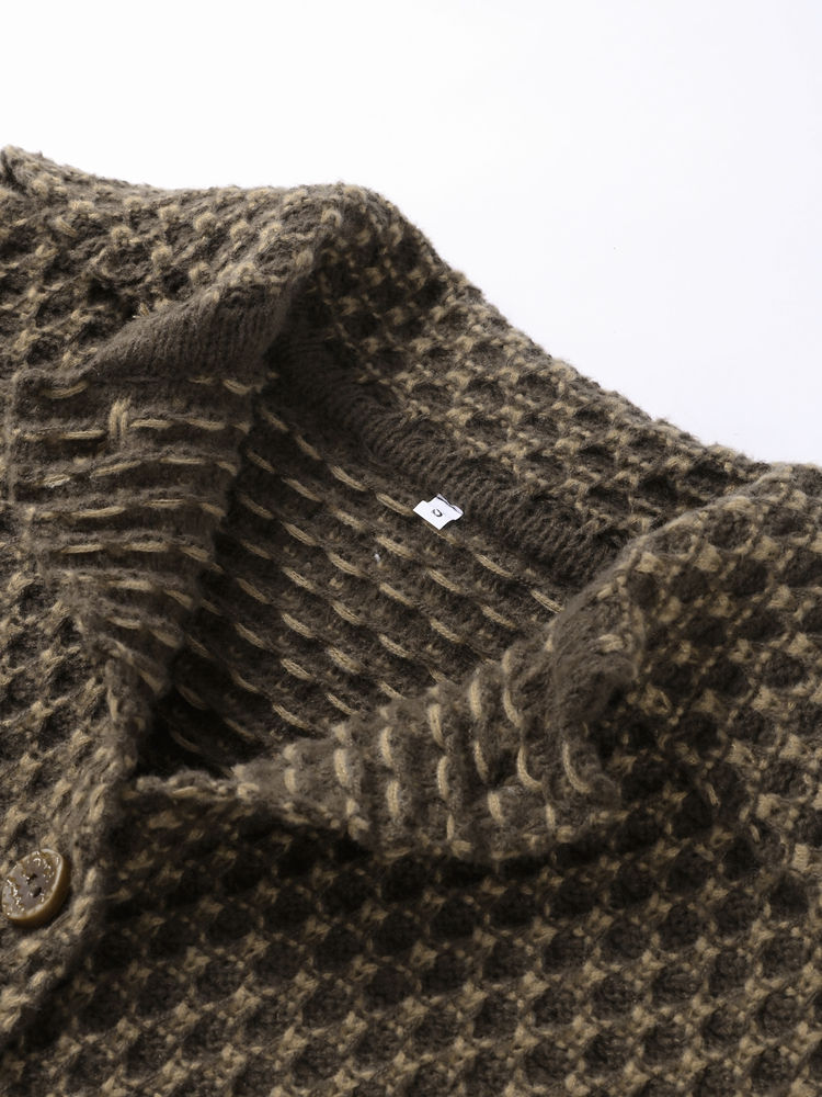 Thumbnail: Casual Knit Cardigan Women Big Lapel Single Breasted Long Sleeves Pockets Sweate