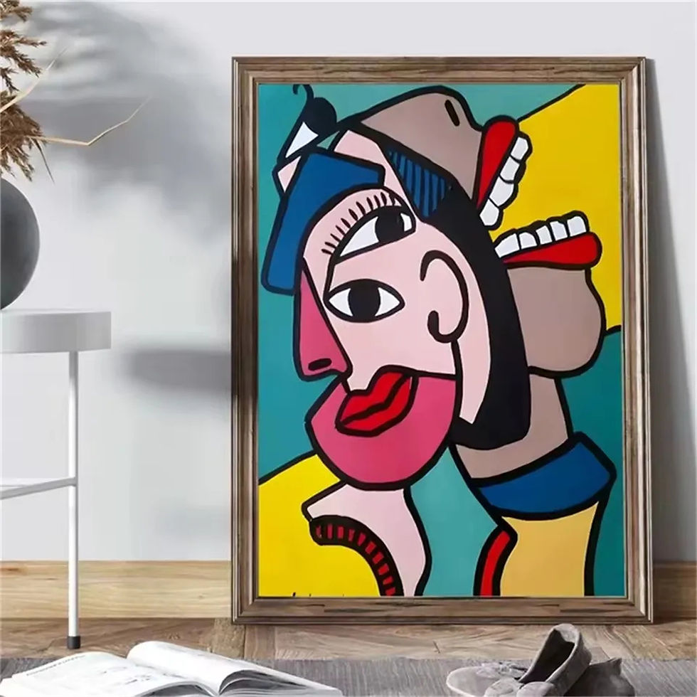 Thumbnail: Hand-painted abstract mural of a colorful cubist-style face