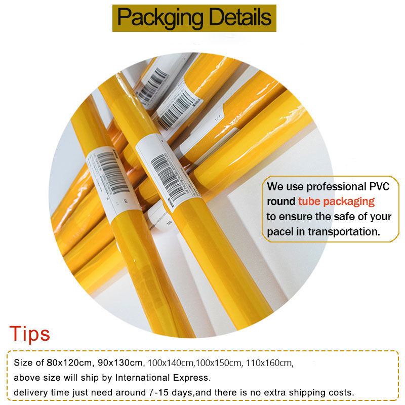 Thumbnail: Prints rolled in yellow PVC tubes for safe shipping, with size and delivery details.