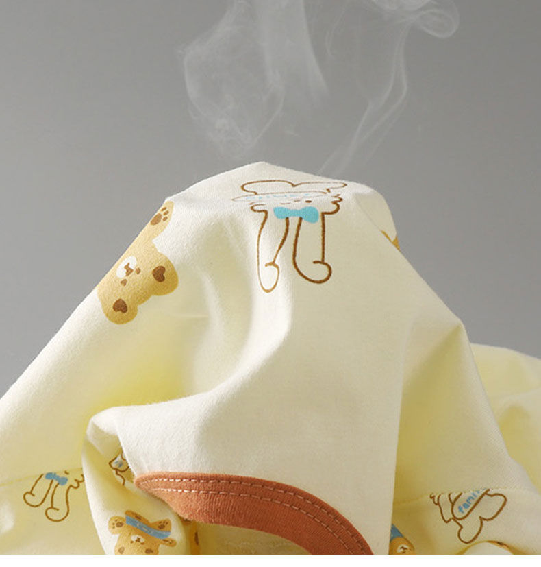 Thumbnail: Breathable yellow fabric with cartoon bear pattern and steam rising