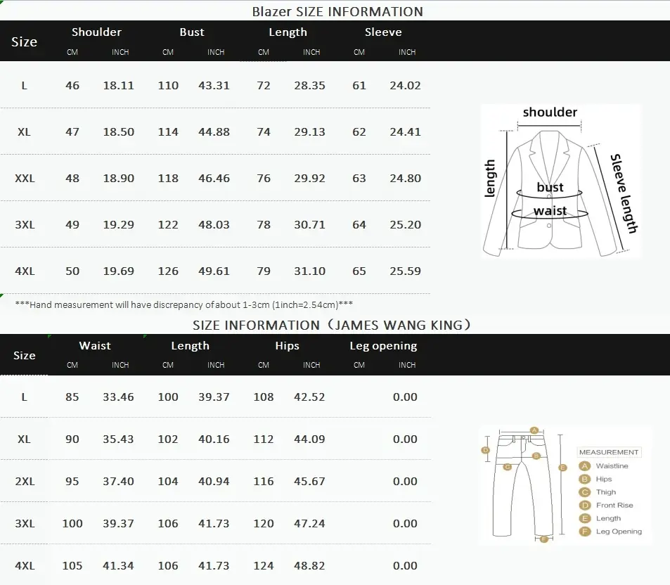 Thumbnail: Size chart for blazers and pants