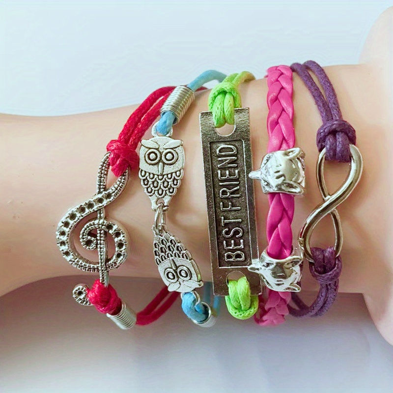 Thumbnail: European and American Fashion Jewelry Owl Heart Number 8  Braided Bracelet