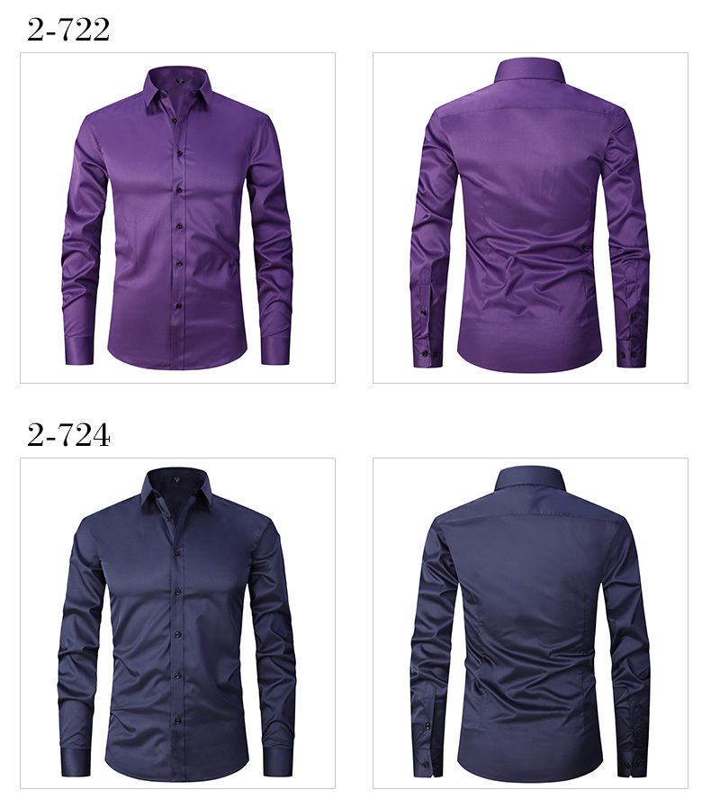 Thumbnail: Men'S Stretch Slim-Fit Formal Shirt Without Pockets, Light Business Turn- Collar