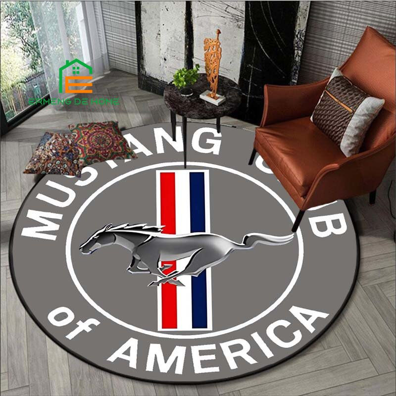Thumbnail: Mustang Club of America round rug with horse logo