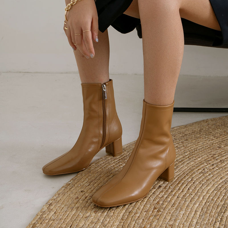 Thumbnail: YATAGODY Size 34-41 Women Ankle Boots Genuine Leather Chunky High Heels Shoes Wo