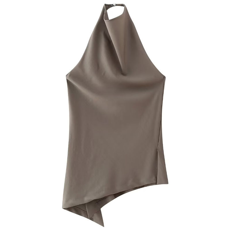 Thumbnail: Brown asymmetric satin halter top
