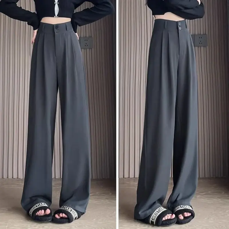 Thumbnail: Korean high waist straight leg suit pants, two views