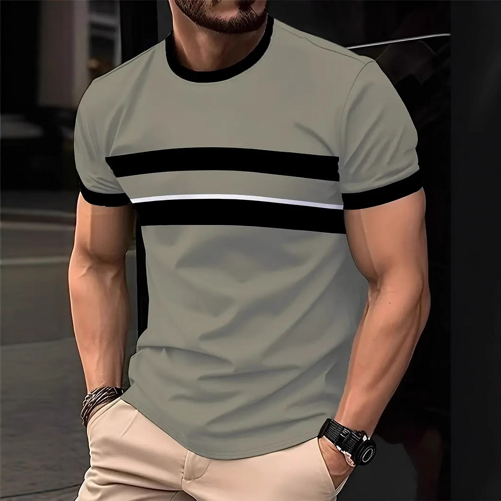 Thumbnail: 2025 Summer Men's Fashion 3D T Shirt Splicing Printed Colorblocking Casual Slim 