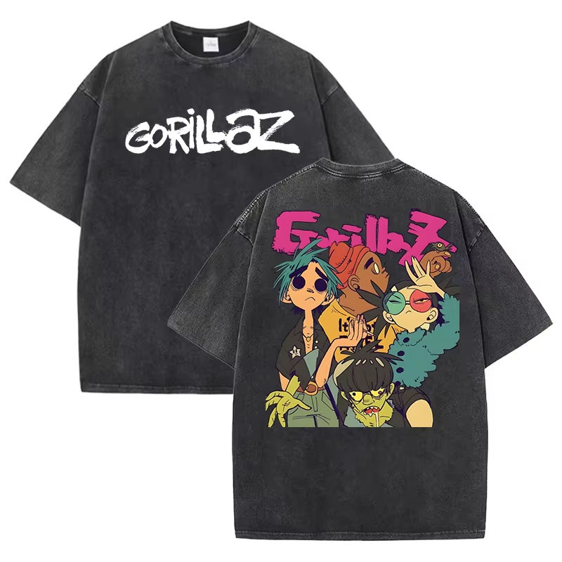 Thumbnail: Gorillaz Print T-shirts for Women/Men Summer Short Sleeve Round Neck Tee Shirts 