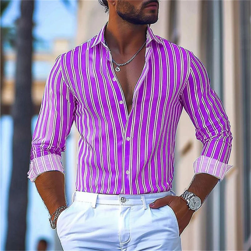 Thumbnail: Man in purple and white striped shirt with white pants