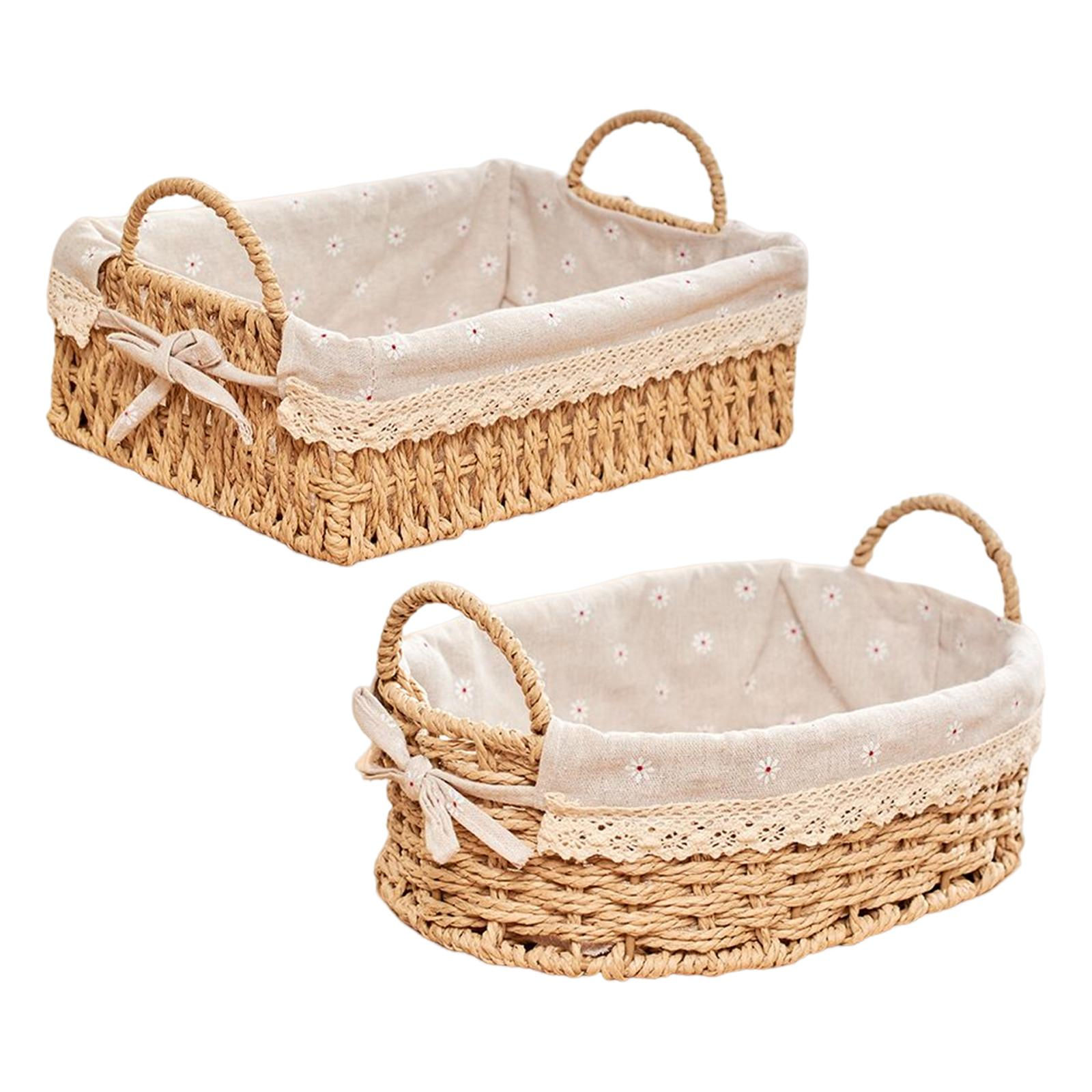 Two woven baskets with fabric liners