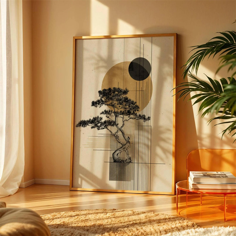 Japanese Poster | Zen Nature Digital Print Abstract Sun Illustration unframe 1pc