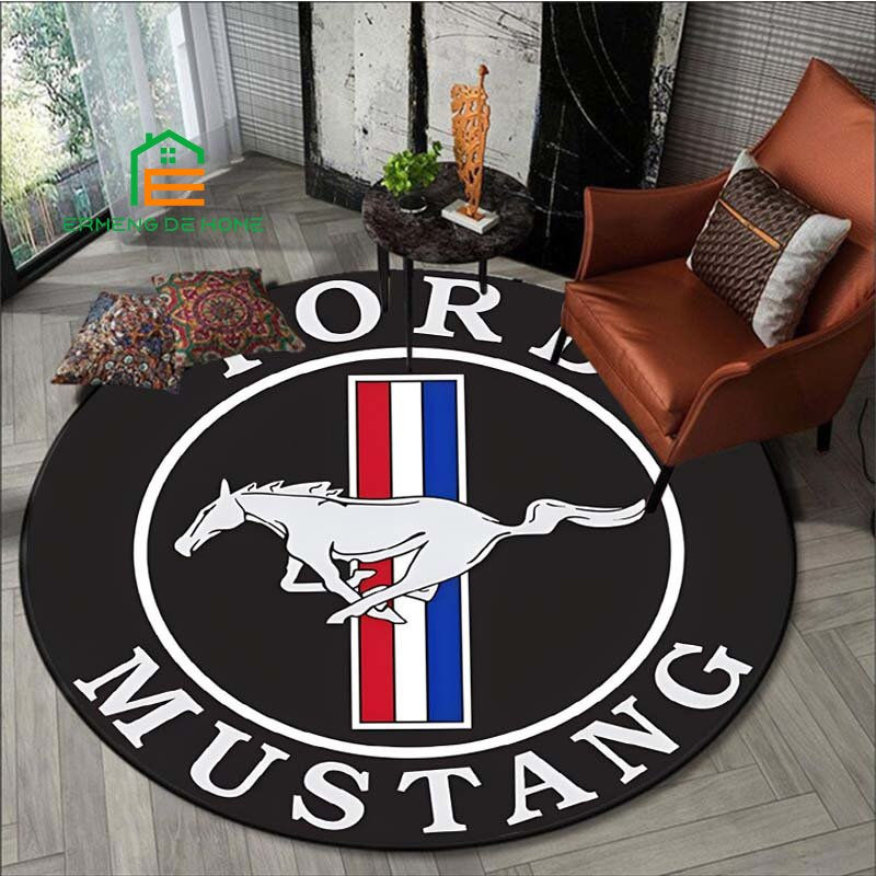Thumbnail: Round black Ford Mustang rug