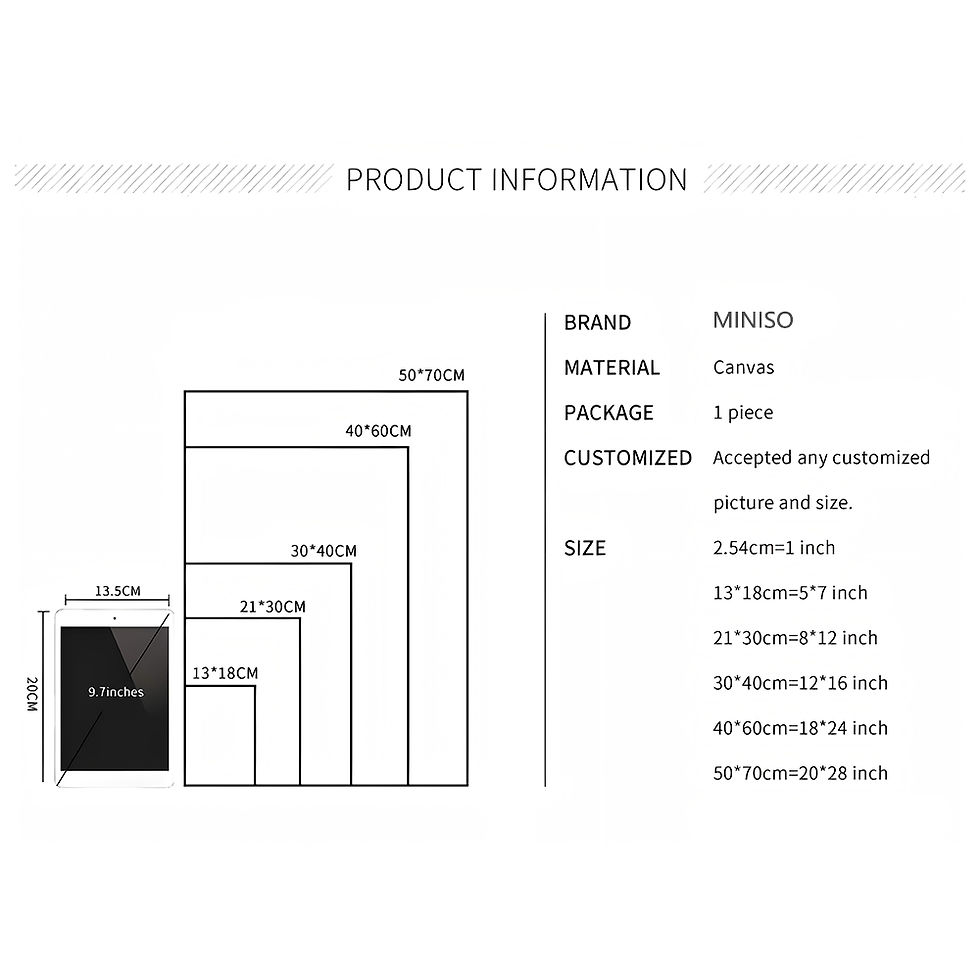 Thumbnail: MINISO canvas product information, sizes and customization details