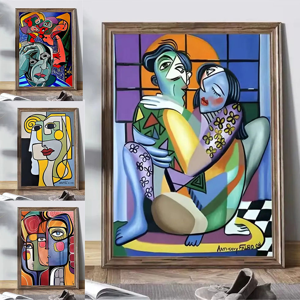 Thumbnail: Hand-painted abstract cubist painting of embracing figures