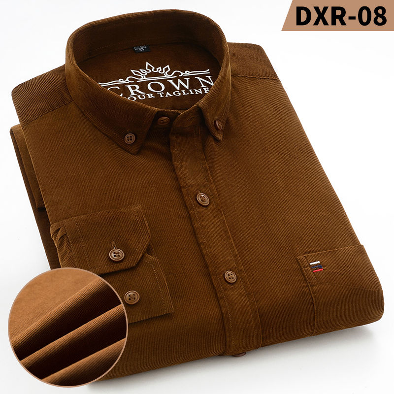 Thumbnail: Autumn Winter Men Long Sleeve Regular Fit Business    Solid Corduroy100%  Cotton