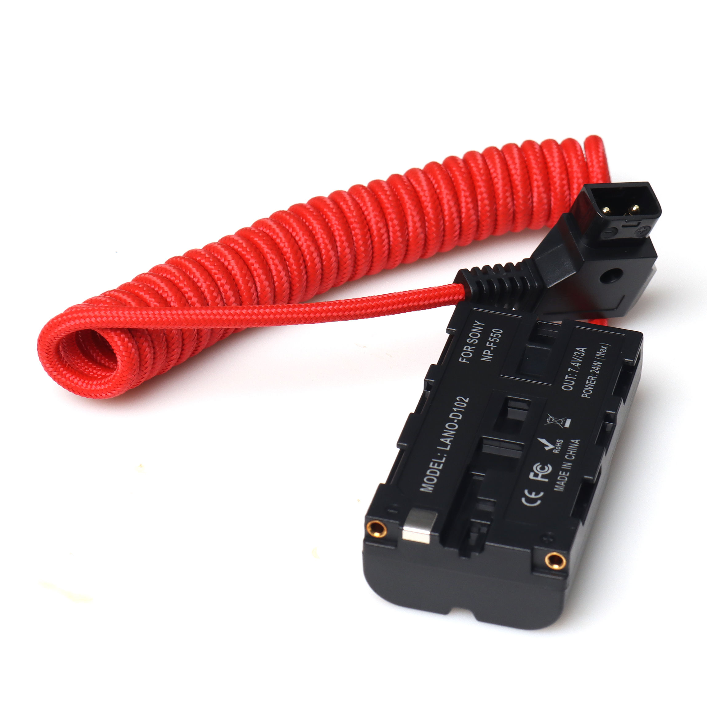 D-tap to F550 Dummy Battery 2 Coiled Nylon Power Cable | for Black Magic 4K Came