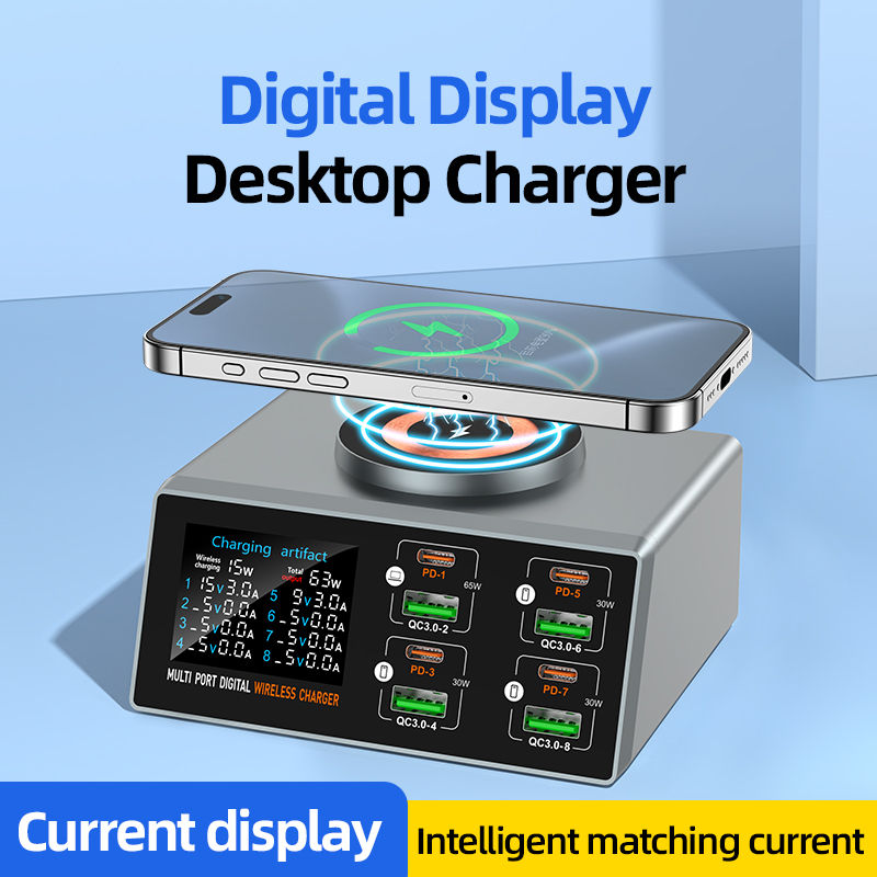Digital Display Desktop Charger with wireless phone charging