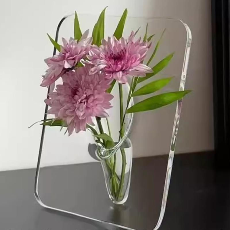 Thumbnail: Clear acrylic frame vase with pink flowers