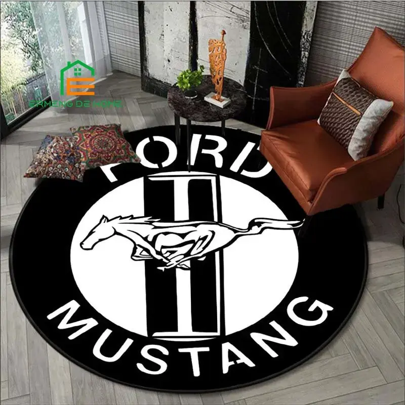 Thumbnail: Black round rug with Ford Mustang logo