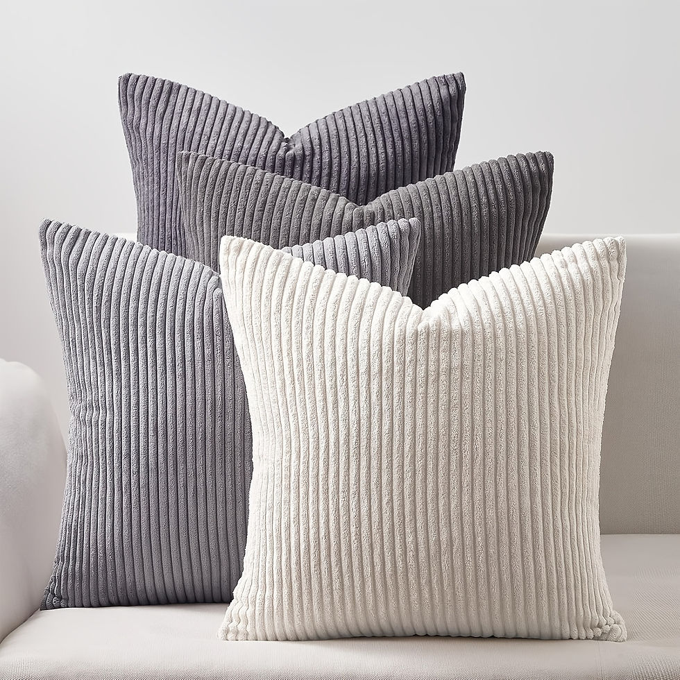 Thumbnail: Grey and cream ribbed throw pillows