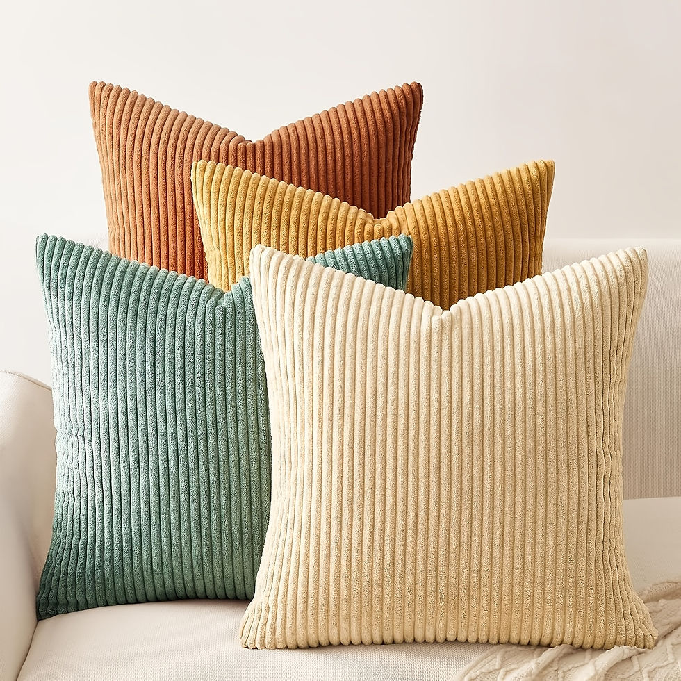 Thumbnail: Corduroy throw pillows in cream, teal, yellow, and orange