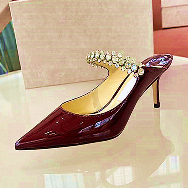 Thumbnail: 2026 new women's high heels pointed rhinestone chain patent leather fashion shoe