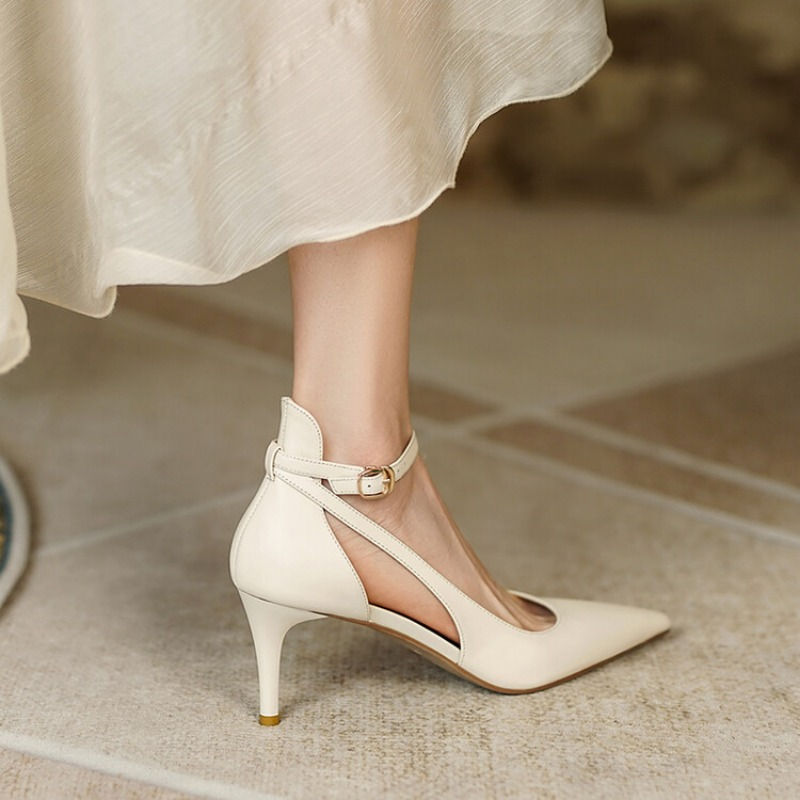 Thumbnail: Spring Summer 2024 New Popular Women's Shoes Khaki Pointed Toe Thin Heel Strap H