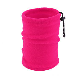 Thumbnail: Bright pink fleece neck gaiter with drawstring