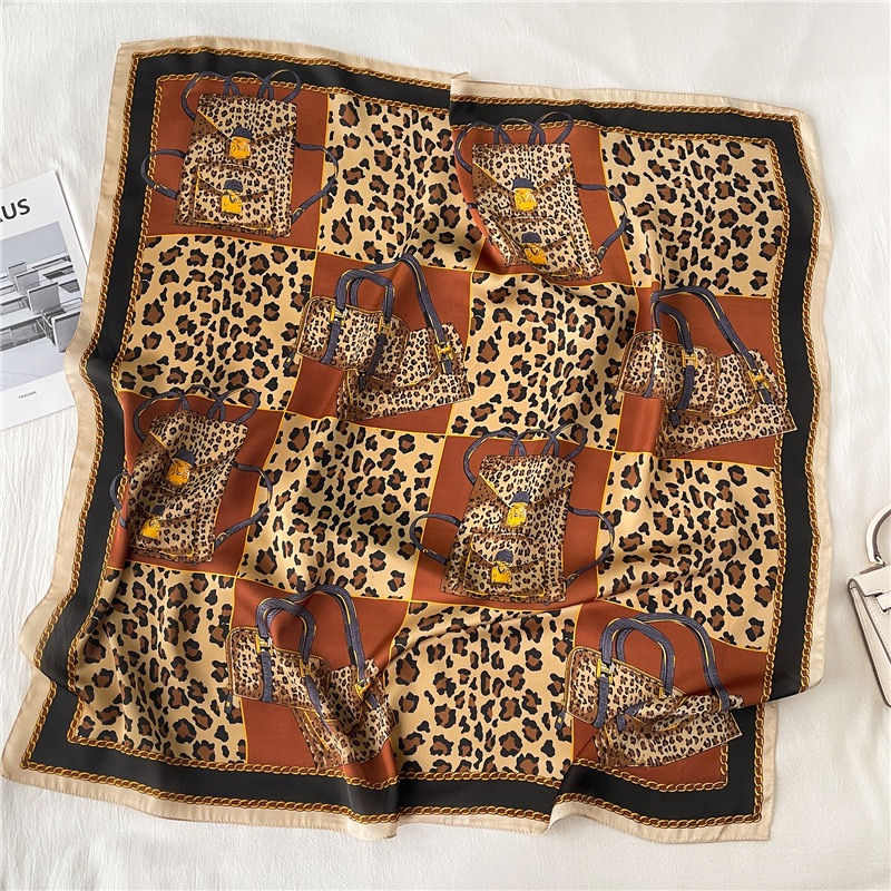 Thumbnail: Leopard print scarf with handbag pattern