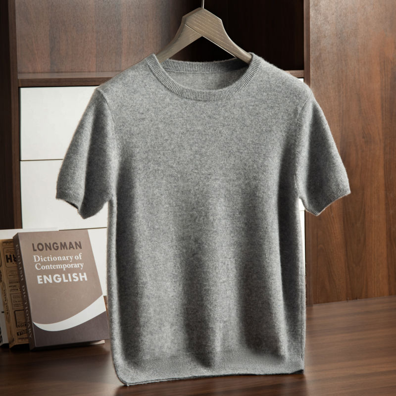 Thumbnail: Plain light grey short-sleeved t-shirt on a hanger