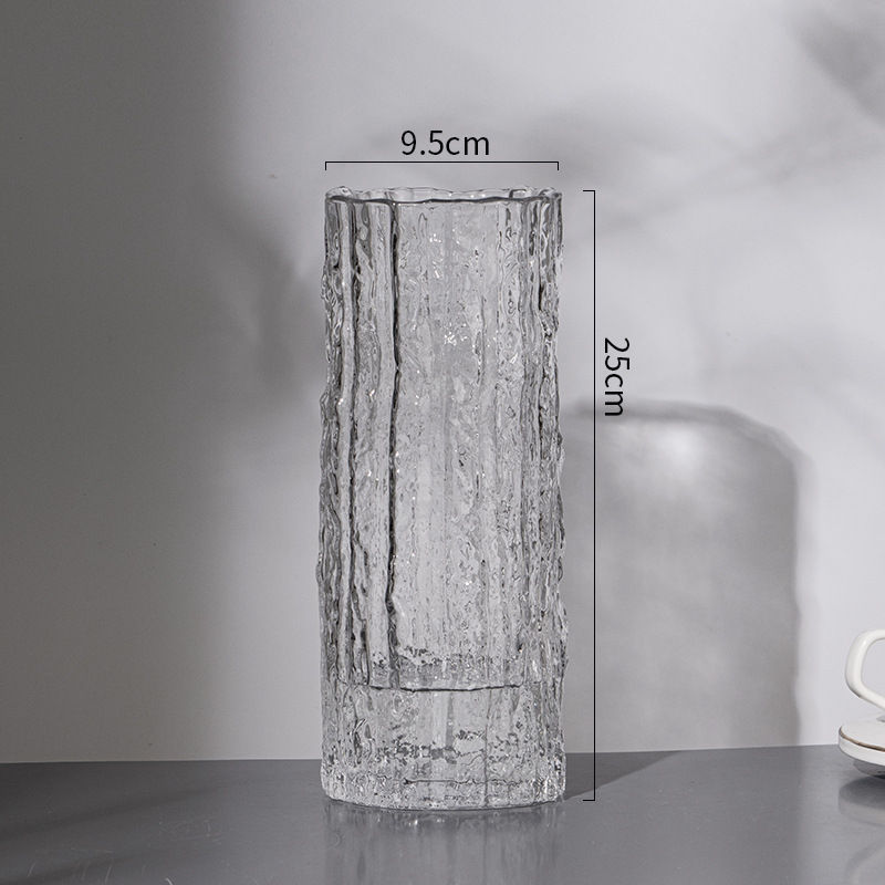 Thumbnail: Clear textured glass vase, 9.5cm by 25cm