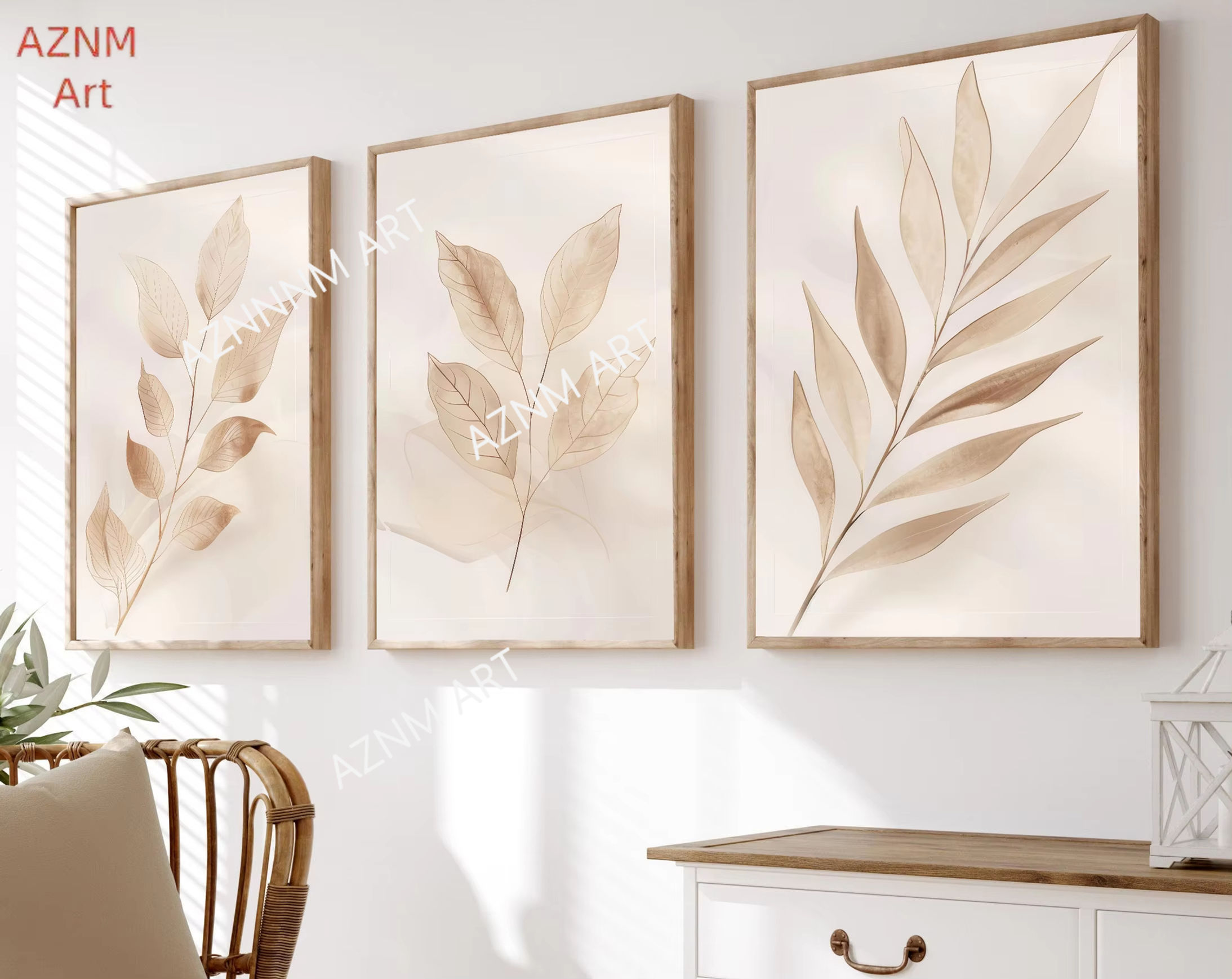 Simple European botanical prints on a wall
