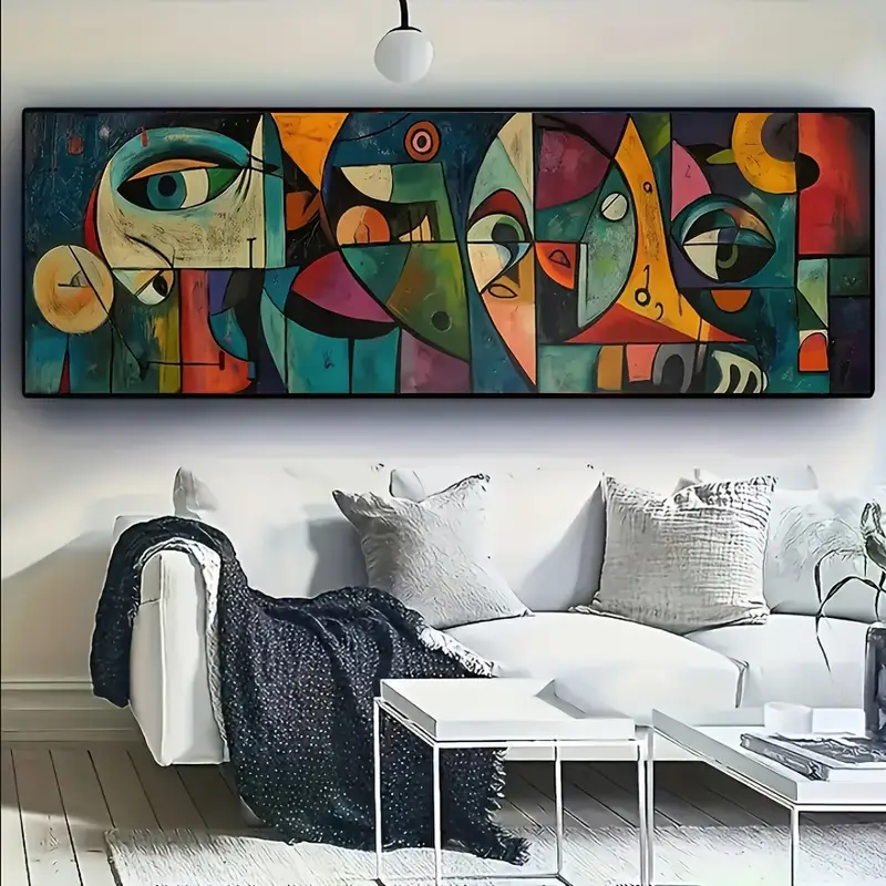 1pc Frameless Abstract Geometric Eyes Canvas Print - Vibrant Modern Wall Art wit