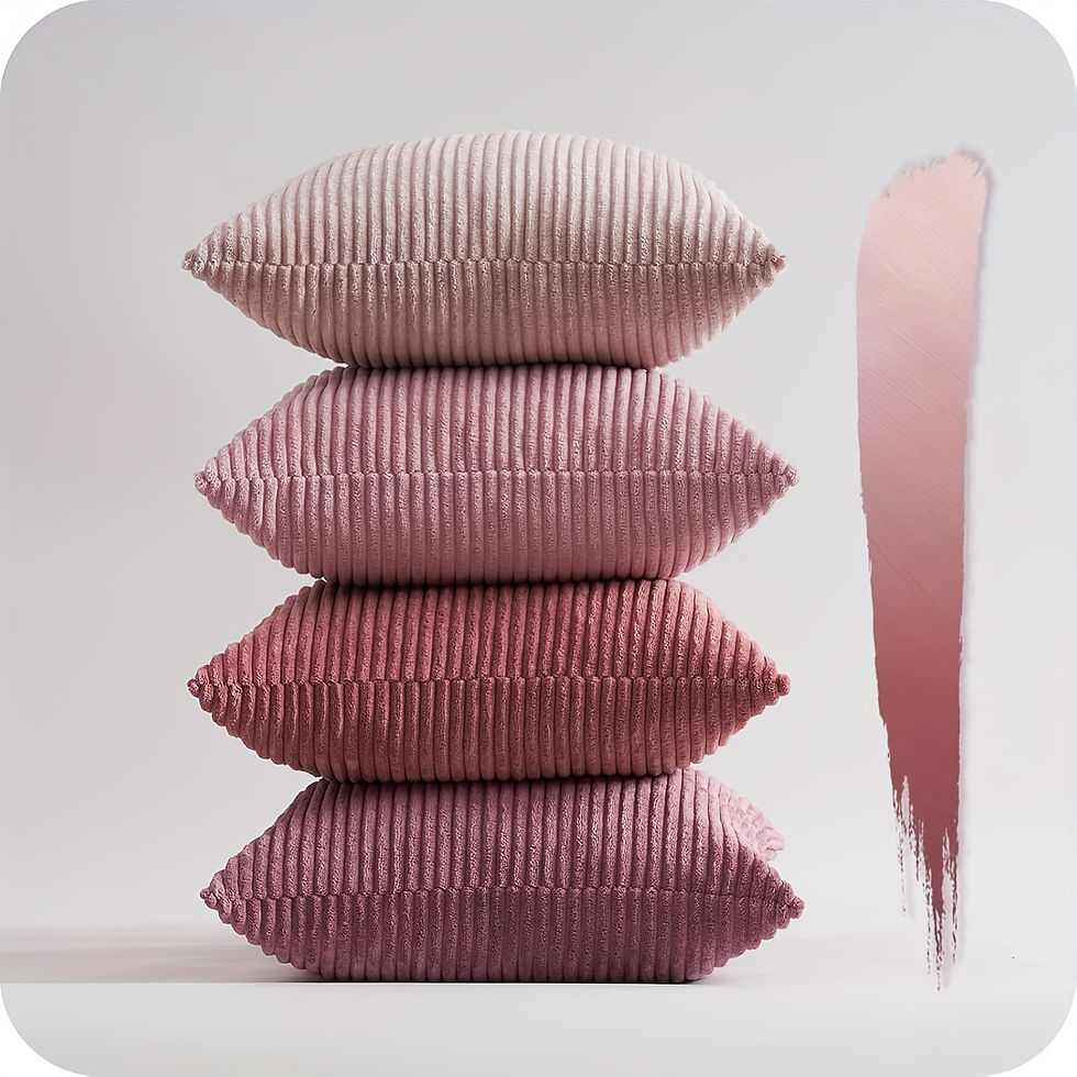 Thumbnail: Four stacked ribbed pink pillows and color swatch