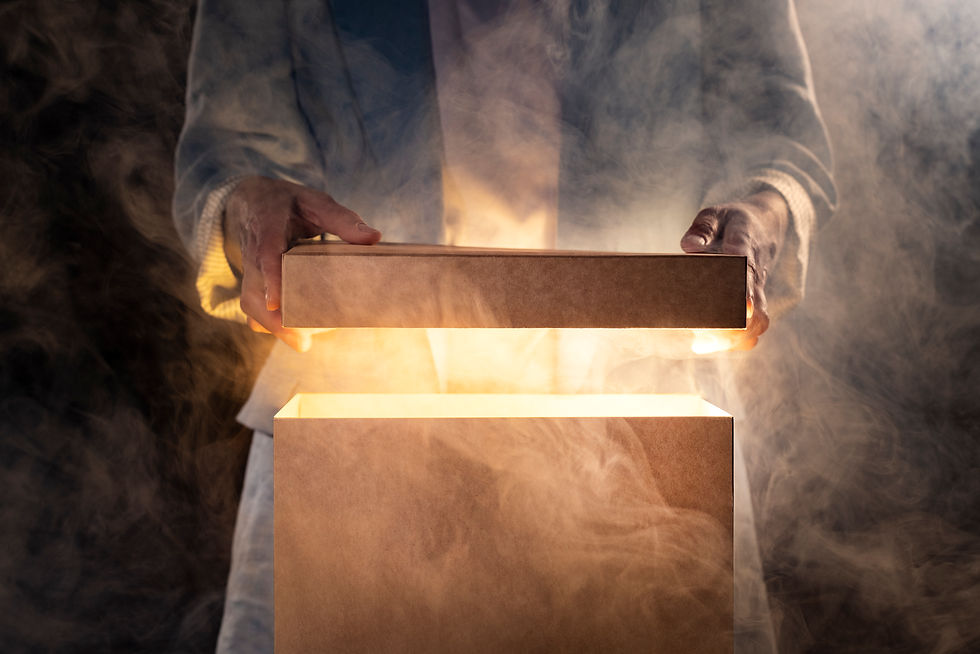 mystery box glowing contents inside