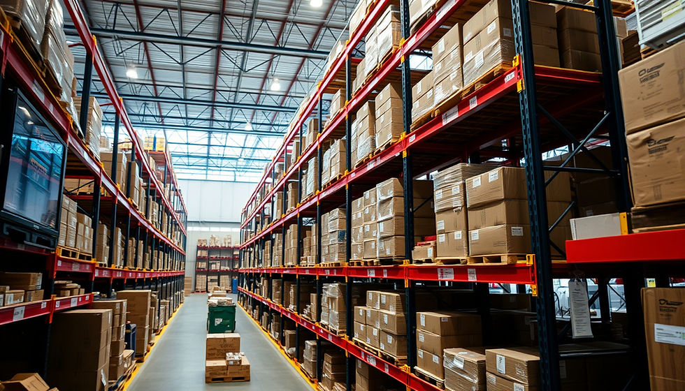 High angle view of a technology-driven warehouse management system in action