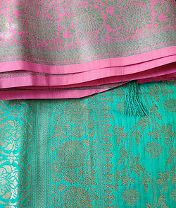 Sea Blue Woven Banarasi Tussar Silk Saree