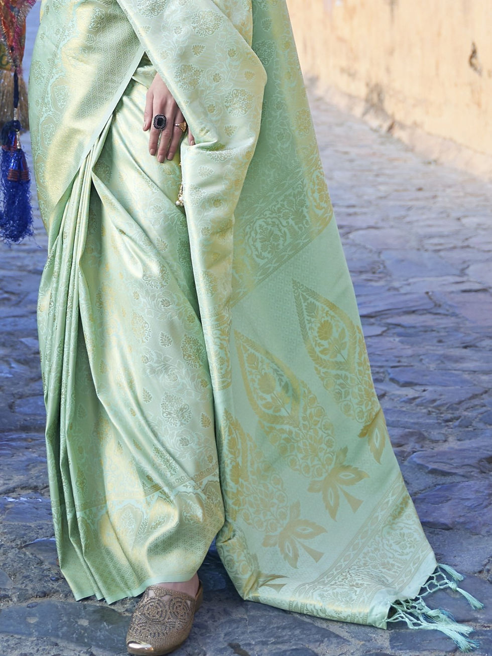 Thumbnail: Summer Green Woven Kanjivaram Silk Saree For Wedding