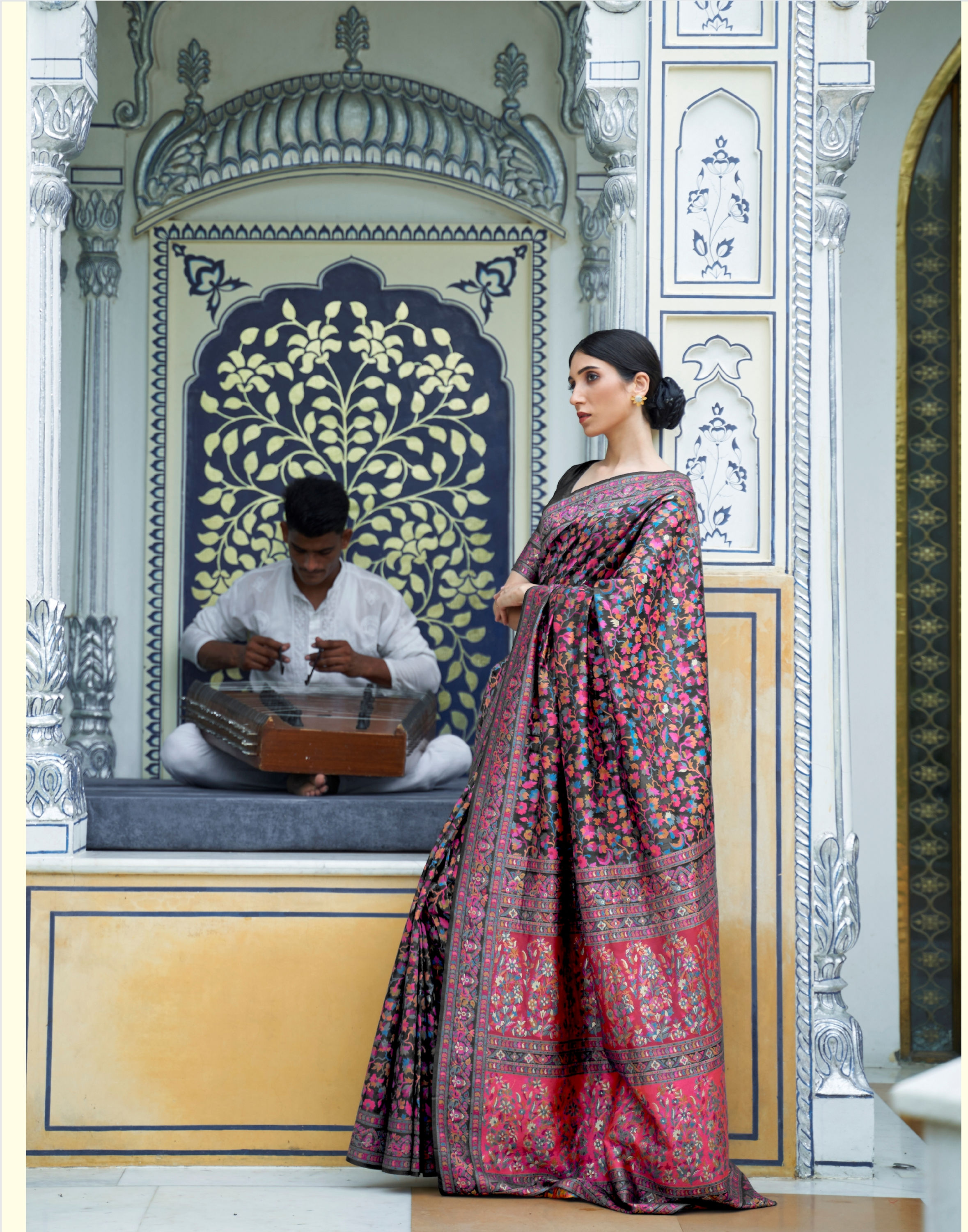 Black Soft Silk Saree With Kashmiri Weaving