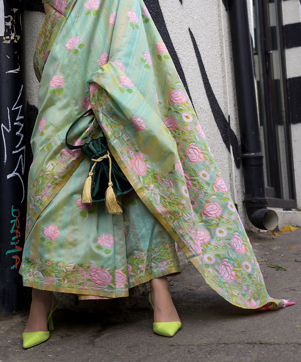 Thumbnail: Pastel Green Parsi Weaving Handloom Silk Saree For Wedding