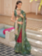 Crimson Red And Green Printed Patola Silk Saree