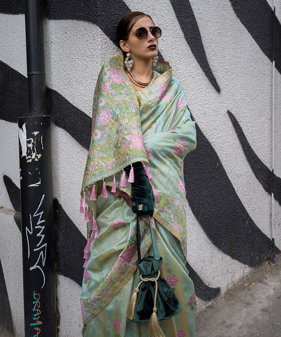 Pastel Green Parsi Weaving Handloom Silk Saree Online