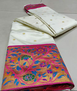 Pearl white Paithani Silk Saree