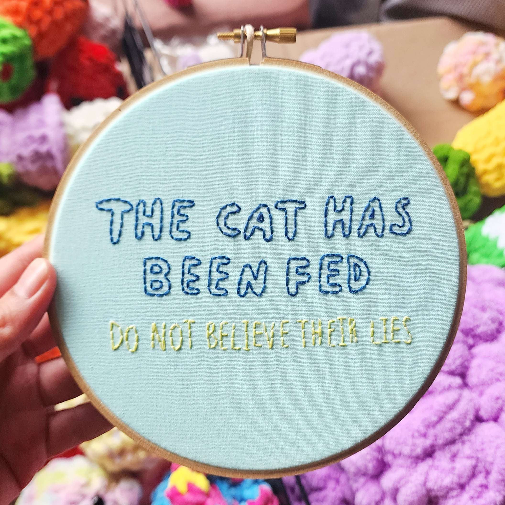 The Cat Has Been Fed - Embroidery Piece