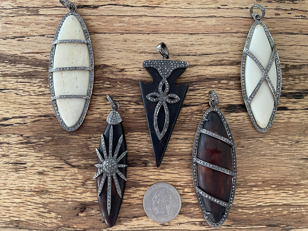 Thumbnail: Pave Diamond Sterling Silver Wooden Pendant
