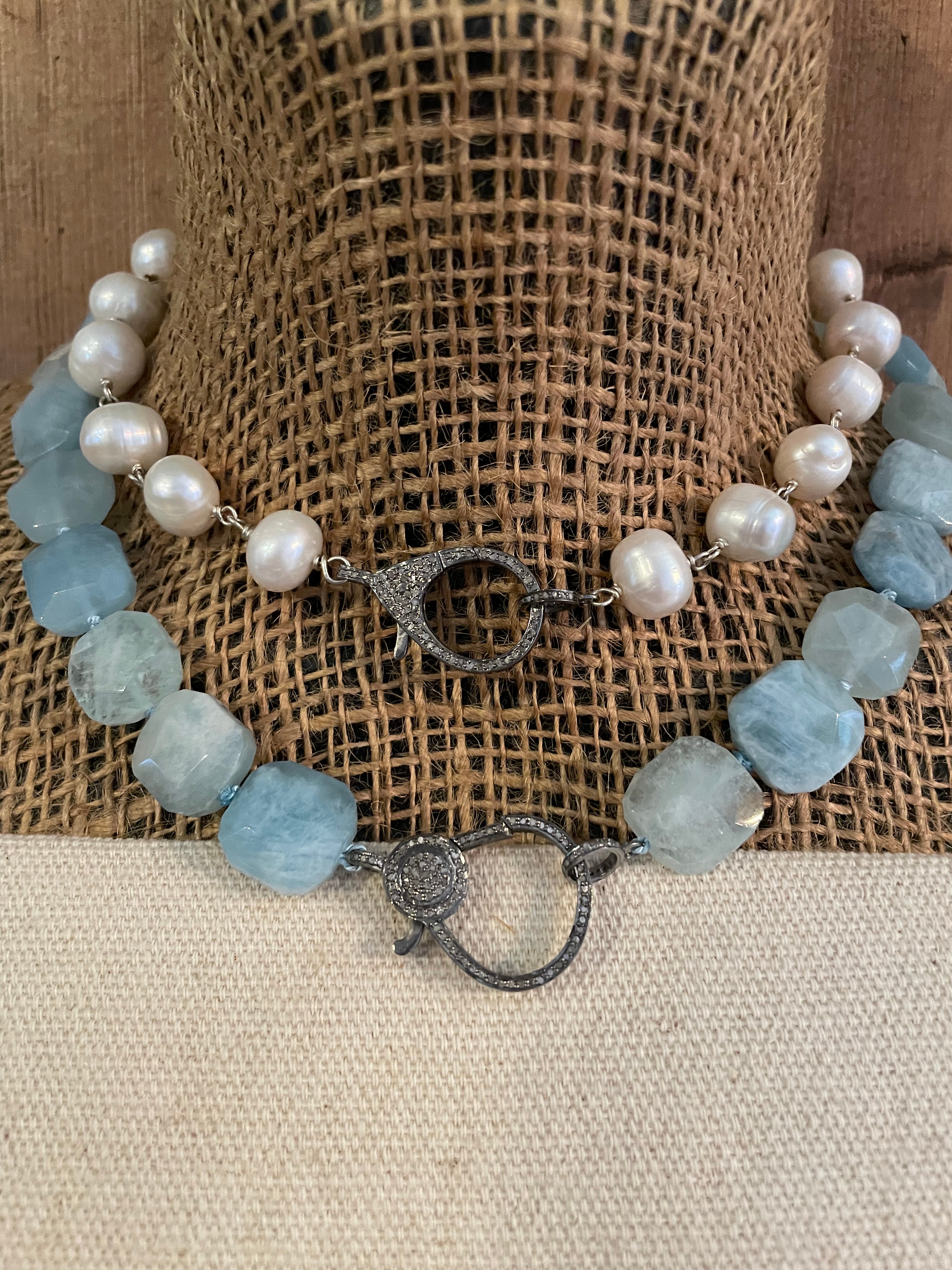 Freshwater Pearl Necklace w/ Pave Diamond Lobster Clasp