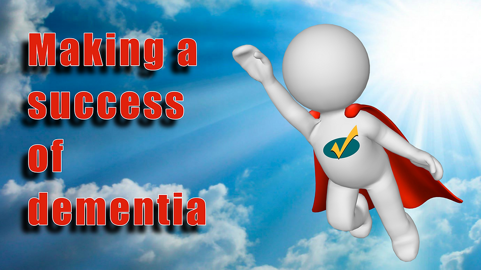 A superhero figure soars through the sky, symbolizing resilience and strength in facing dementia, with the inspiring message "Making a success of dementia."