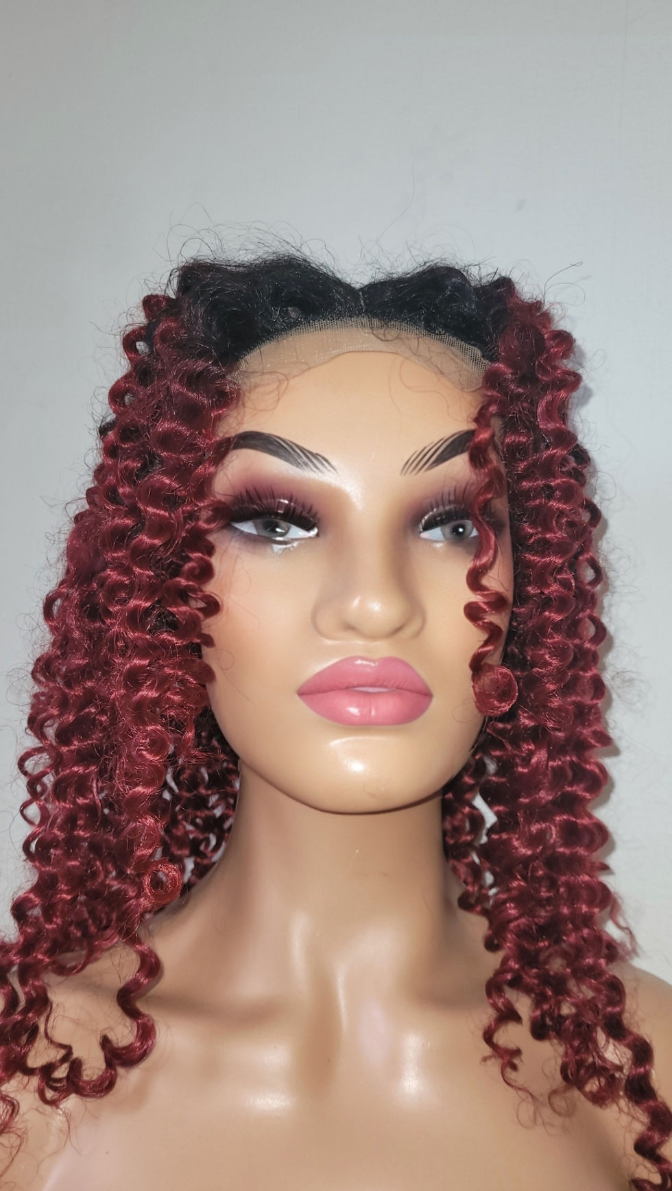 Burgundy-Black Ombre Curly Wig